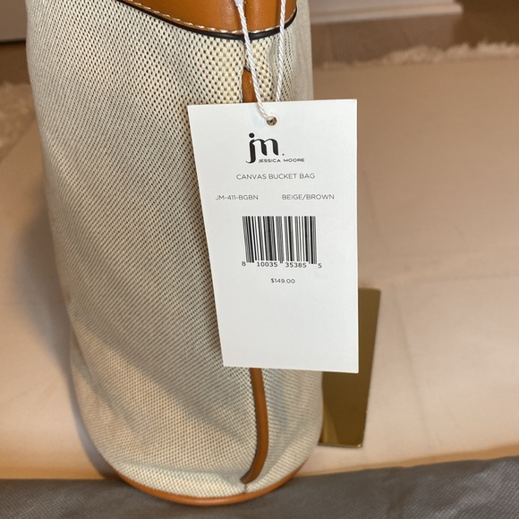 Jessica Moore Canvas Bucket Bag Beige and Brown. NWT. And dust bag included. - Picture 4 of 9